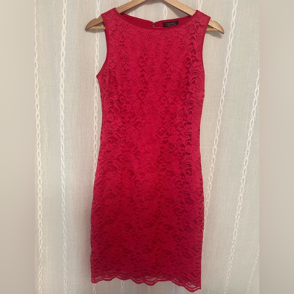 Tahari Elegant Pink Lace Dress